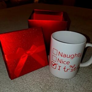 Royal Norfolk "Naughty Nice I Tried" Red and White Holiday Mug with Gift Box